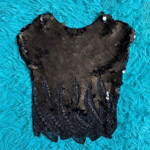 Vintage Neiman Marcus Oleg Cassini Sequin Blouse Top Shirt